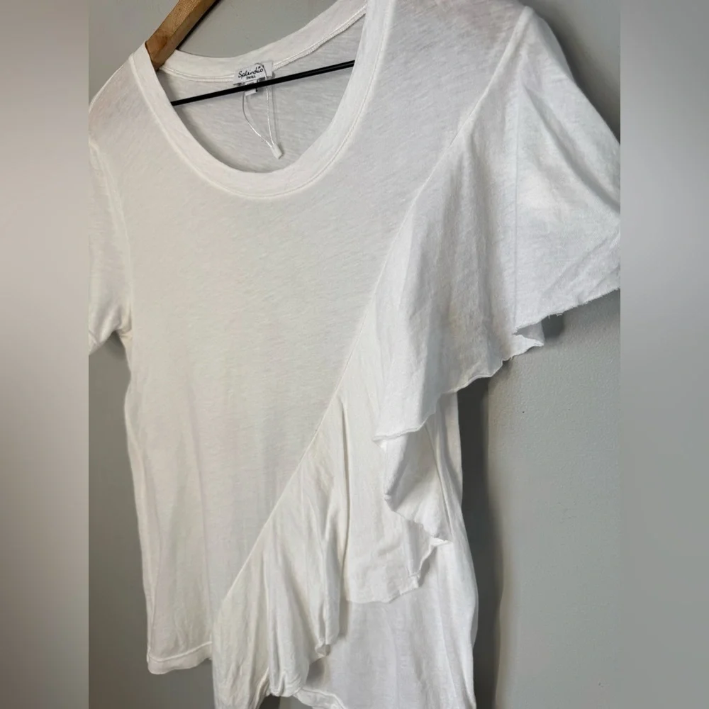 NWOT Splendid Vintage Whisper Asymmetrical Ruffle White Short Sleeve Top Sz S